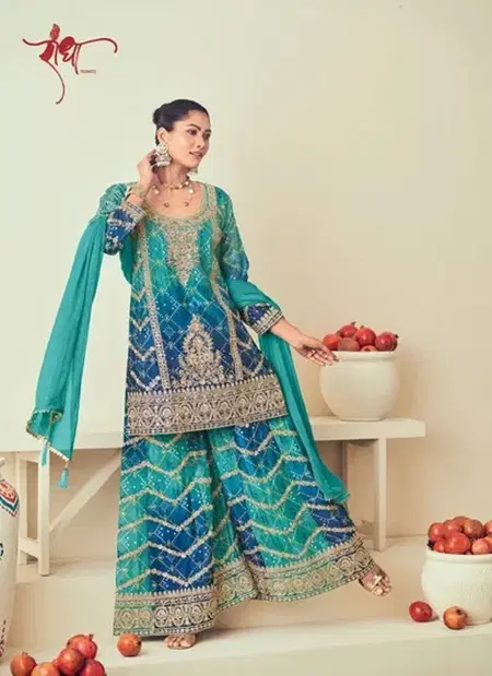 Blue Colour Rangmahal By Radha Trendz Chinon Readymade Suits 3093 